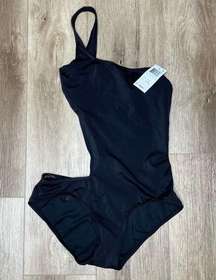 DKNY Women's Solid Black One Shoulder Open Side/Back One Piece Swimsuit sz 10