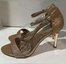 Alfani Pyrra Gold Jeweled Ankle Strap Platino Evening Sandals Heels Size 6