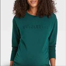Isabel Maternity “mama” teal green embroidered crewneck sweatshirt