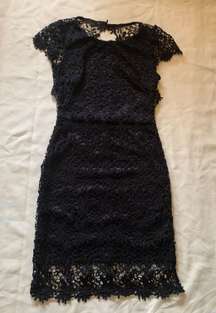 Navy Blue Crochet Lace Open Back Dress Small, Fitted Mini Dress