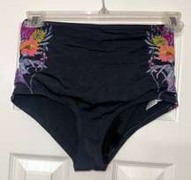 Black Floral Hip High Waist Swim Bottom