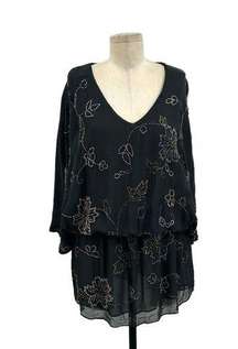 Tolani Floral Beaded Tunic Dress Dolman Batwing Sleeve Size Small