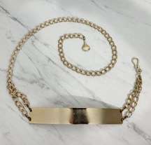 Gold Tone Bar Metal Chain Link Belt OS One Size