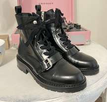 NEW AllSaints Lace Up Heeled Leather Boots with Buckle