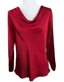 Natori Solid Red Long Sleeve Draped Cowl Neck Textured Top Women’s Size Medium