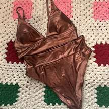 Aerie Brown Metallic Bikini Swim Suit Two Piece Size Large