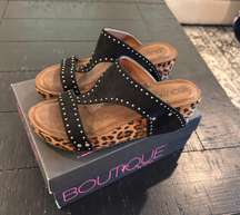 Boutique Leopard Wedge Sandals 