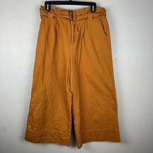 Hayden Womens Wide Leg Cropped Pants Large Pumpkin Spice Orange Cotton Belted