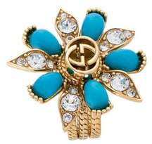 Gucci Interlocking G Turquoise and Crystal Floral Ring