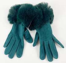 Top it Off Accessories Gloves Womens Green Faux Fur Trim Cuff NWT