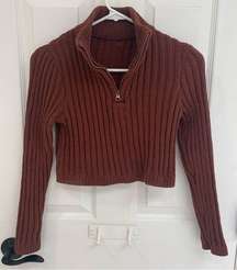 Hazel Moon Brown Cropped Sweater Quarter Zip Women’s Size XS