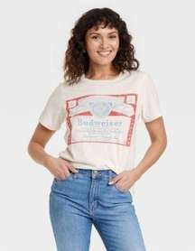 Women's White Budweiser Short Sleeve Graphic T-Shirt