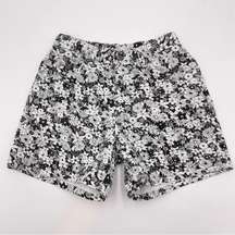 Vintage High Rise Jean Shorts Floral Black White  Print Denim Quirky Spring