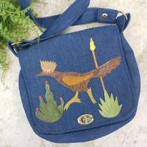 Roadrunner Cactus Denim Leather Shoulder Purse Bag