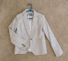 Dalia Blazer Jacket Tan White Striped Button Front Pockets