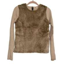 L’AGENCE Real Rabbit Fur Mix Media Ribbed Sweater Top M/L