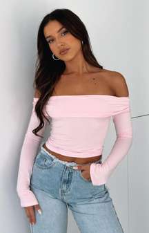 White Fox Keep Saying Sorry Long Sleeve Top Baby Pink Off The Shoulder