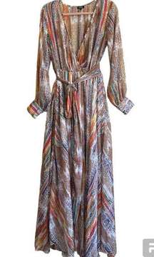 Spy Zone Exchange Maxi Mixed Print Long Sleeve Dress Size Medium