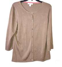 Coldwater Creek Silk Blend Button Front Cardigan Brown Size Large 14