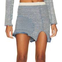 Knorts Knit Denim Half Moon Mini Skirt Indigo Blue MEDIUM Designer Hand Loom NEW