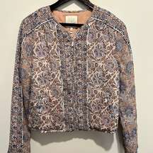 Like New (EUC)  Mixed Print Floral Silk Bomber Jacket (Size M)