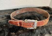 Justin western beaded silver buckle belt leather 30