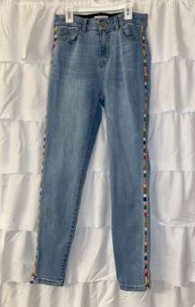 Mid Rise Embroidered Jeans