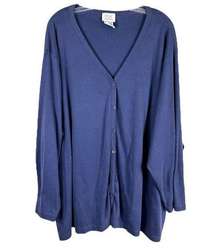 Only Necessities Plus Size 5X Sweater Cardigan Button Down Blue Long Sleeve 313