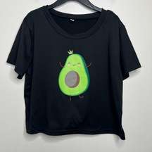 Happy Avocado Crop Top T Shirt Black Size Medium Thin lightweight fabric