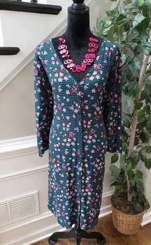 Dreams & Co. Women's Green Floral Rayon V-Neck Long Sleeve Knee Length Dress 3X