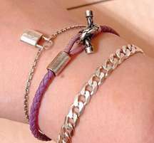 Authentic Bottega Veneta Purple Leather Intrecciato White AG / 925 Bracelet