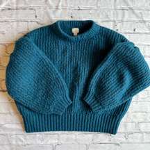 Knit Puffy Sleeve Sweater Turquoise Small