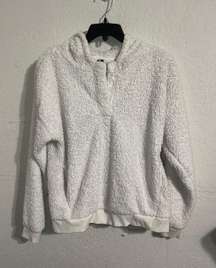 LukkaLux Womens Medium White Pullover Hoodie Sherpa Teddy Style Sweater