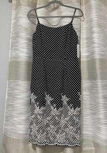 Eva Mendes Dress NY & Co Black White Polka Dot Lace Overlay Sz 8 $79