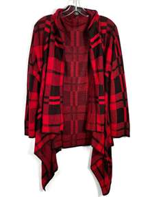 Black & Red Buffalo Plaid Waterfall Open Front Lightweight Cardigan