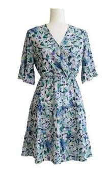 Anna-Kaci Dress Lavender Green Floral Flutter Short Sleeve Tiered Boho Small