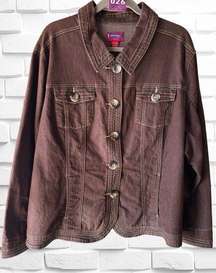 Westport Woman Size 22/24 Brown Denim Jacket • Long Sleeved Button Up EGUC