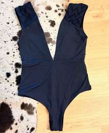 WEAR NWOT Eden One Piece Swimsuit Plunge Neck Blue Size Medium