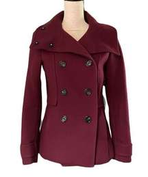 Maroon Red Wool Blend Classic Pea Coat Mid Length Fitted Jacket size 4