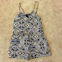 Mossimo Blue & Black Geometric Spaghetti Strap Cinch Waist Romper