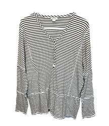 Sundance V-Neck Striped Drop Sleeve Cotton Top Reverse Seam Raw Edge Sz L