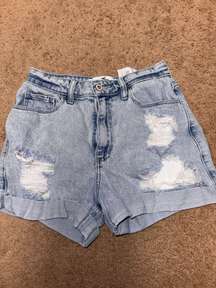 High Rise Distressed Mom Shorts