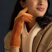 By Anthropologie Two-Tone Gloves Knit Orange Motif OS NWT