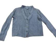 Barefoot Dreams Cozychic lite cropped short line button down blue cardigan size