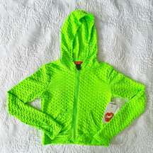 NWT Hot Kiss Neon Green Hoodie Jacket Thumb Sleeves Juniors Medium