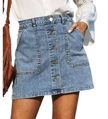 Grace Karin Denim Button Fly High Waist Skirt Medium New