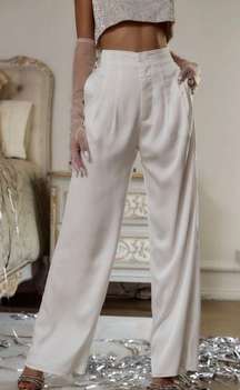 White Satin High Waisted Trousers