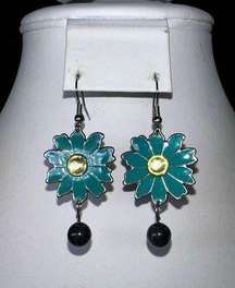 Vintage Enameled and Rhinestone Bead Daisy Dangle Earrings