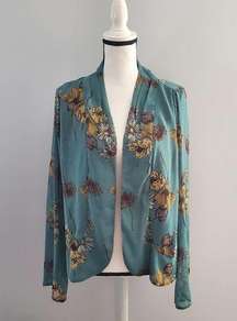 Love 21 Green Sheer Floral Open Lightweight Jacket M