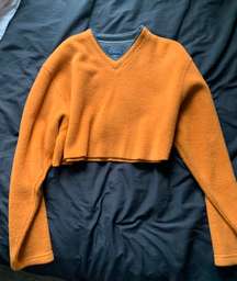 Cropped Orange V Neck Sweater